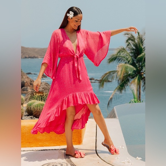 Sundress Juliana Sequin Dress Saint Barth Blush Pink Flowy High Low Size M/L - Picture 1 of 8